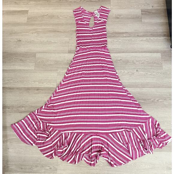 Free People Maxi Dress Medium Striped Pink Stetch Open Back Tiered Boho Festival - Picture 1 of 10